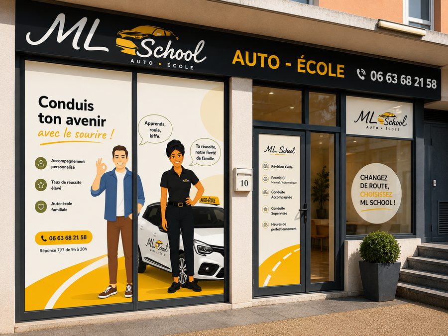Devanture de l'agence ML School Auto-École à Quincy-sous-Sénart 91480, Val d'Yerres